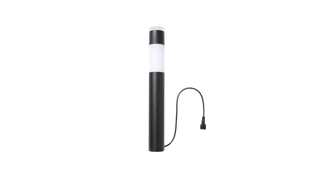 Eufy smart outdoor pathway light fixture with a black bollard post and white light diffuser.