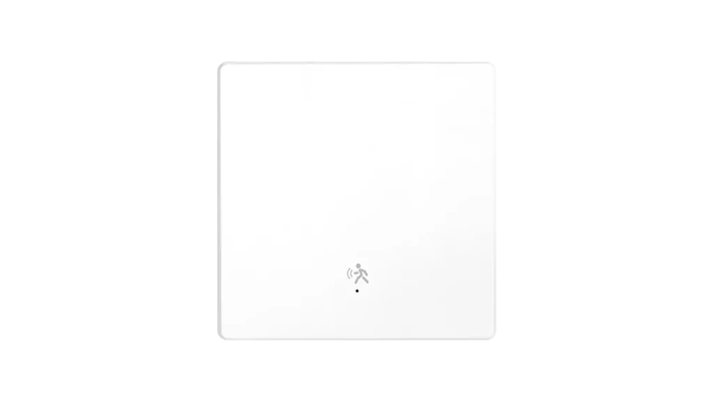 White Moes smart human presence sensor switch using millimeter wave radar to detect movement without visible cameras.