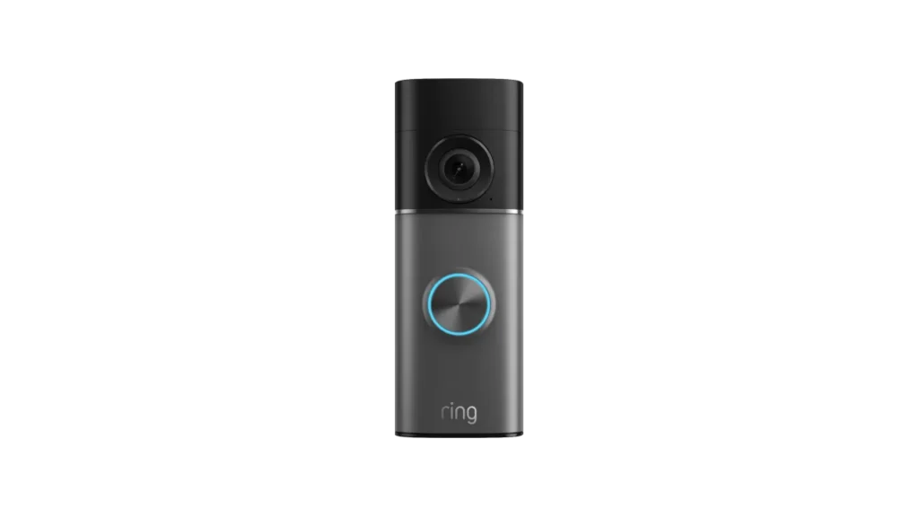Silver and black Ring Battery Doorbell Pro featuring head-to-toe HD video sensor.