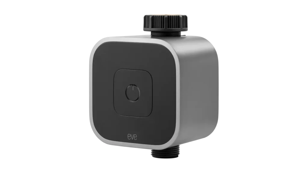 Eve Aqua smart hose faucet timer featuring Apple Home and Thread support.
