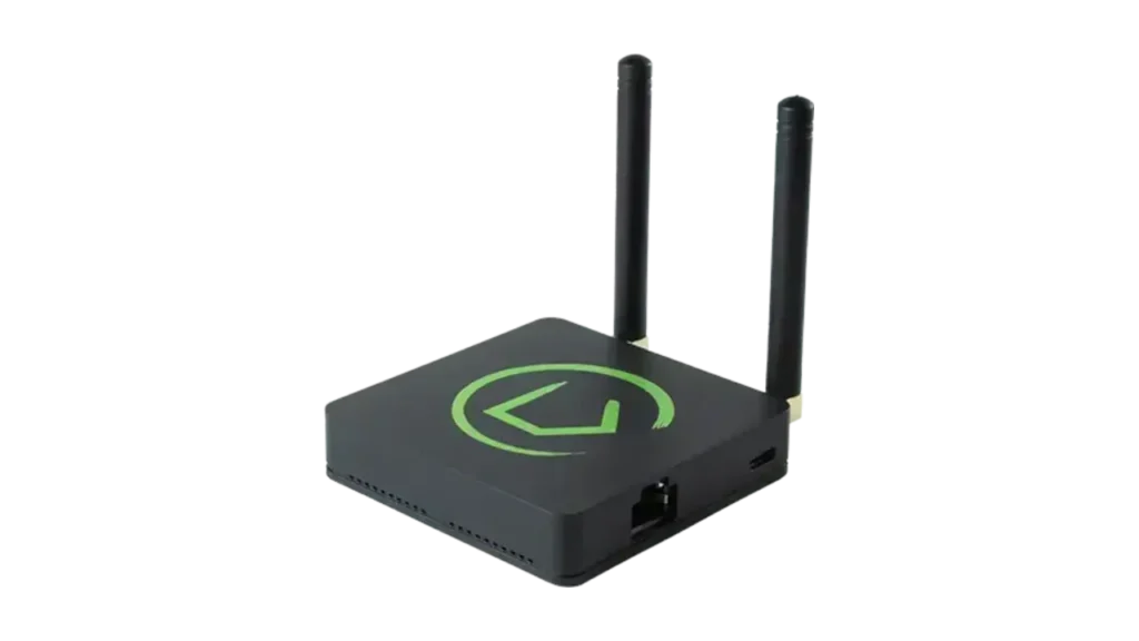 Hubitat Elevation smart home hub featuring dual external antennas for local automation processing