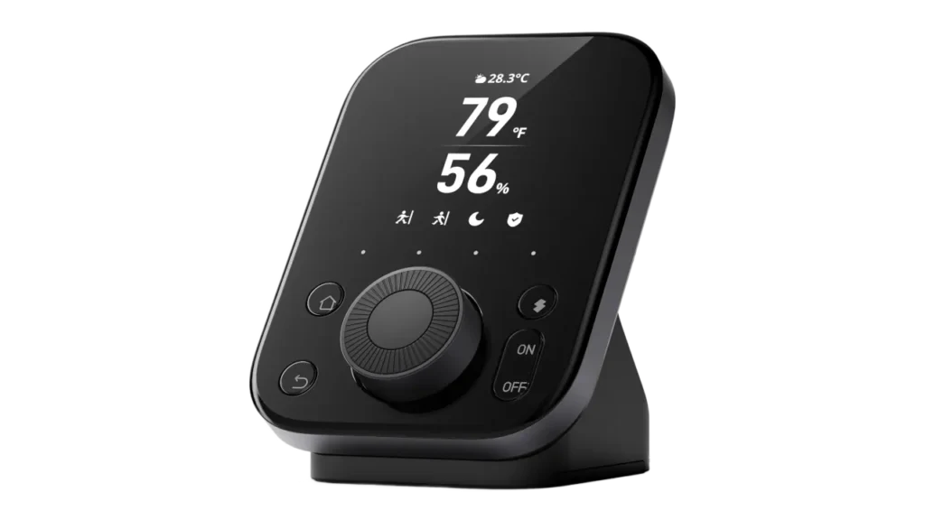 SwitchBot Hub 3 with display showing temperature and humidity, rotary dial and control buttons